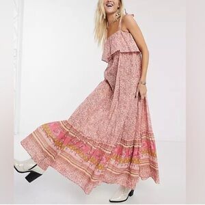 FREE PEOPLE Tangier Tie Shoulder Maxi Dress In Rose Paisley Print Size L